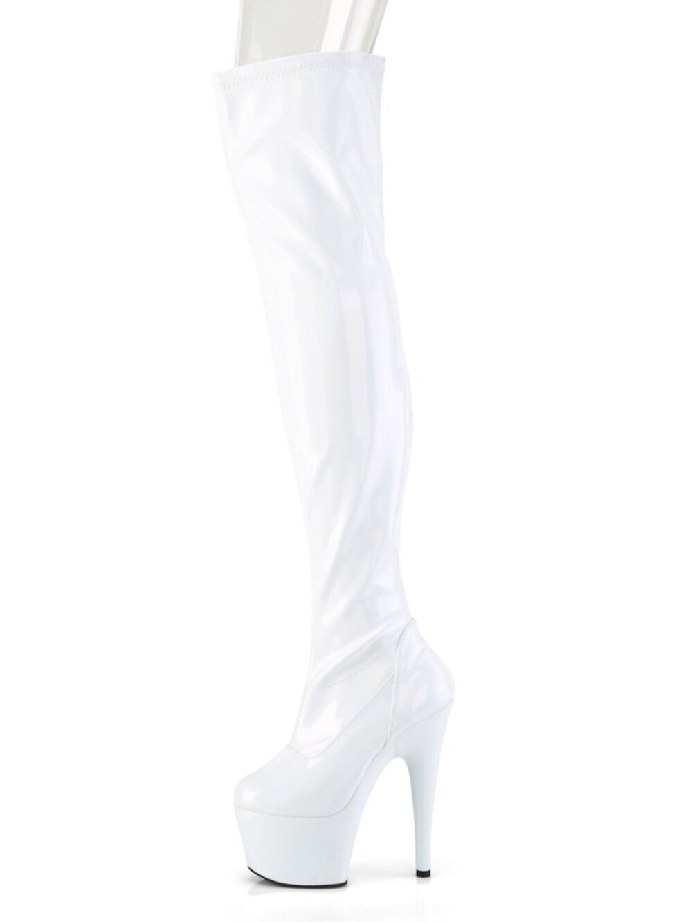 White Holographic Thigh High Platform Boots | 7" Rave Festival Heels
